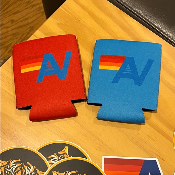 Aviator Nation Red and Blue Tiger Can Coolers with Stickers - Picture 3 of 6